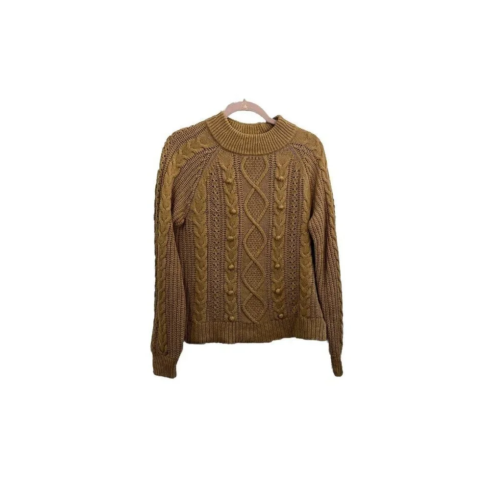 J Crew Cable Knit preppy academia Azra Sweater Camel Size Medium Wool Blend